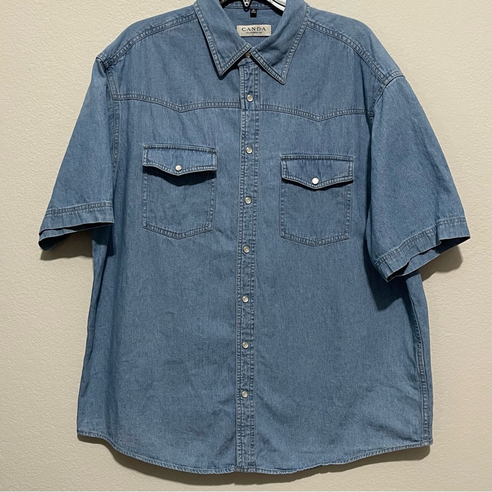 Canda Men’s Short Sleeve Denim Shirt w/ Pearl Snaps Size XL 43/44